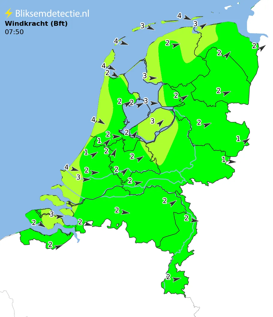 Windkracht kaart Nederland