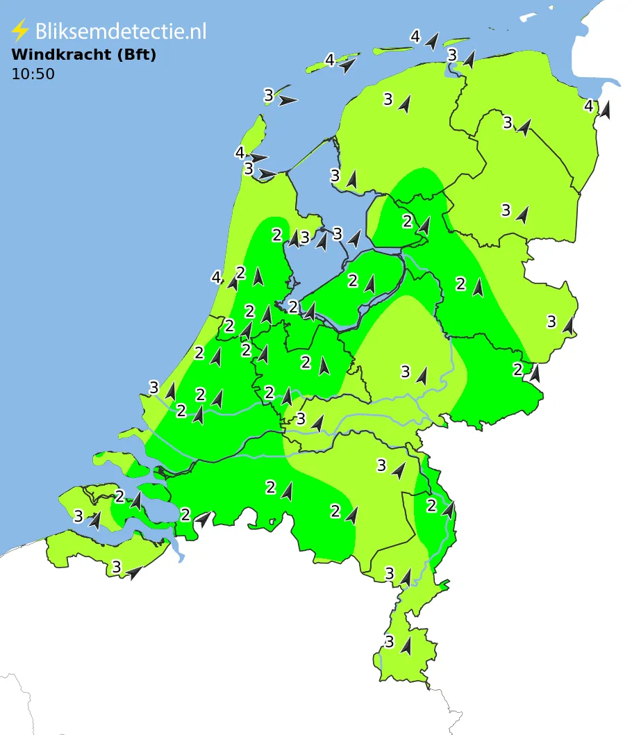 Windkracht kaart Nederland