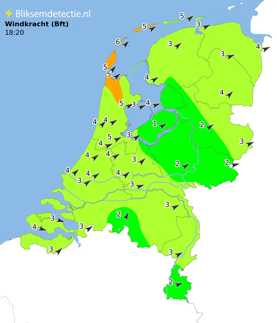 Windkracht kaart Nederland