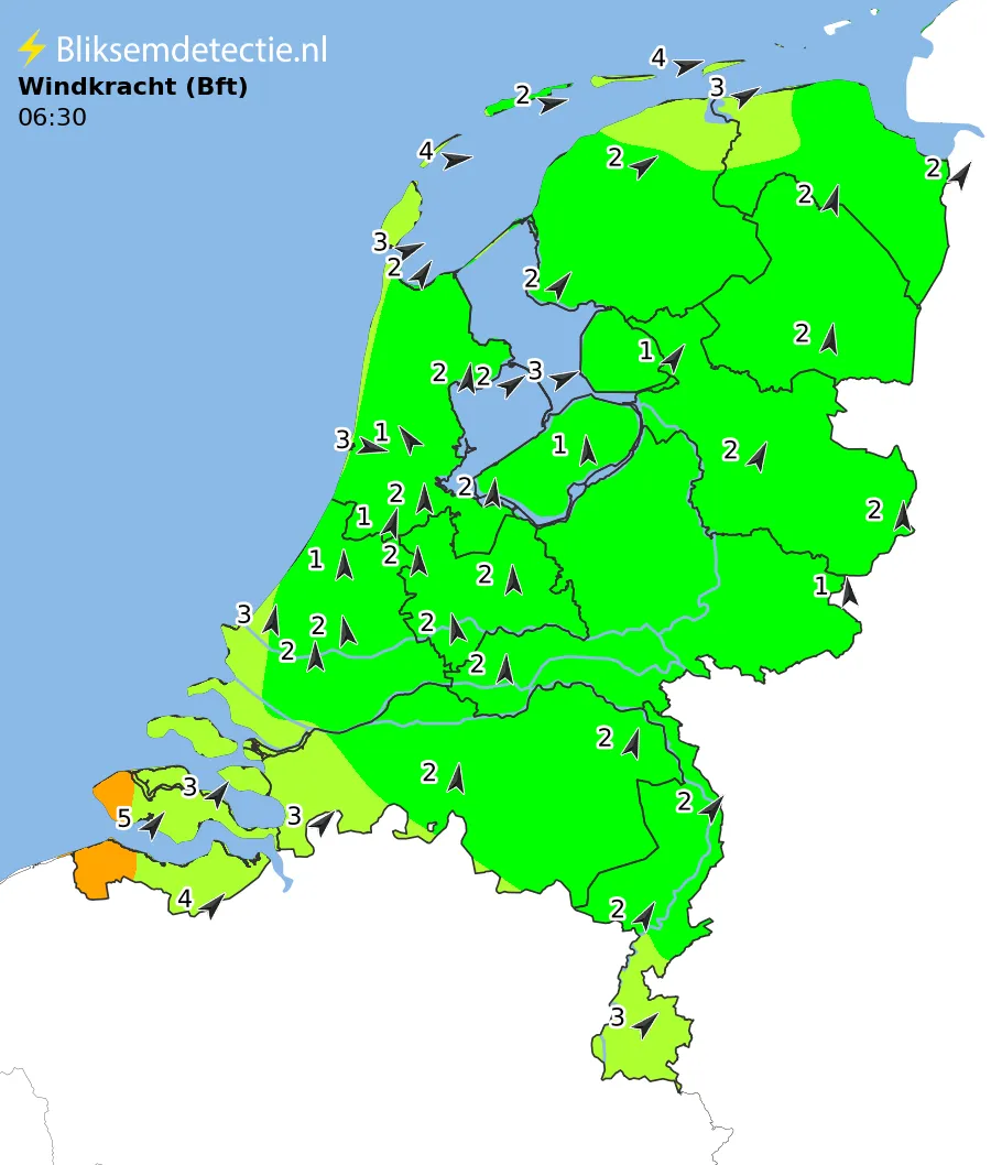 Windkracht kaart Nederland