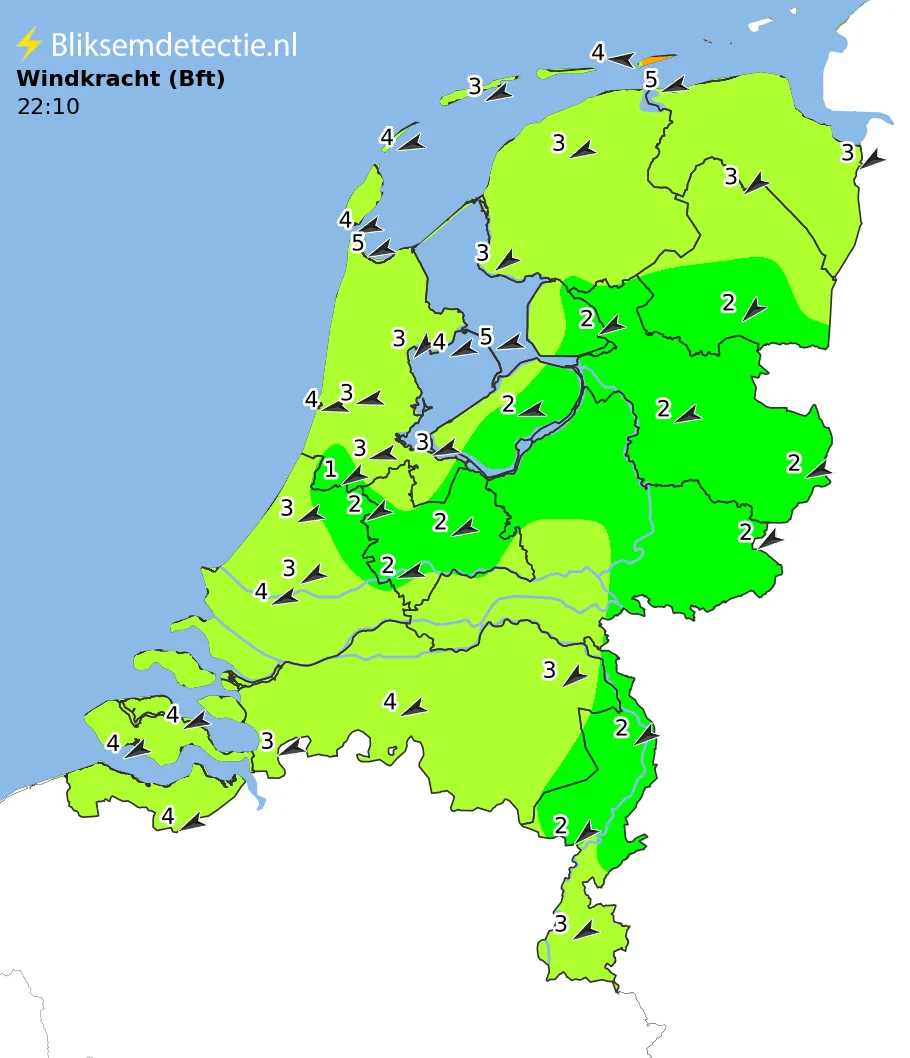 Windkracht kaart Nederland