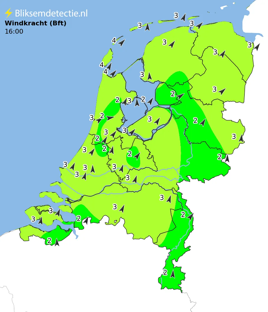 Windkracht kaart Nederland
