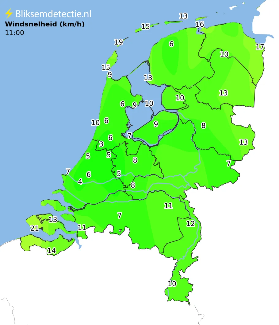 Windsnelheid kaart Nederland