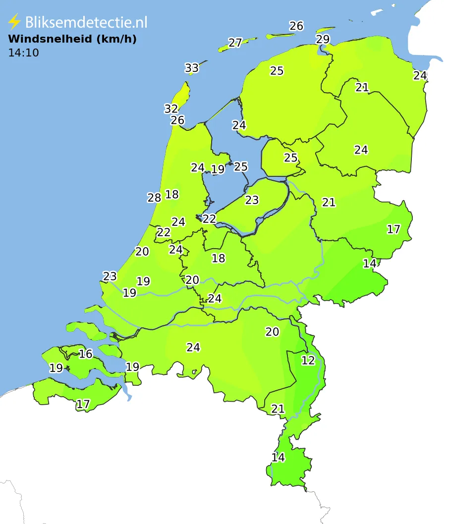 Windsnelheid kaart Nederland
