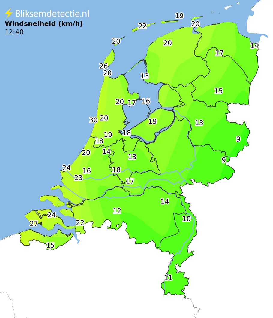 Windsnelheid kaart Nederland