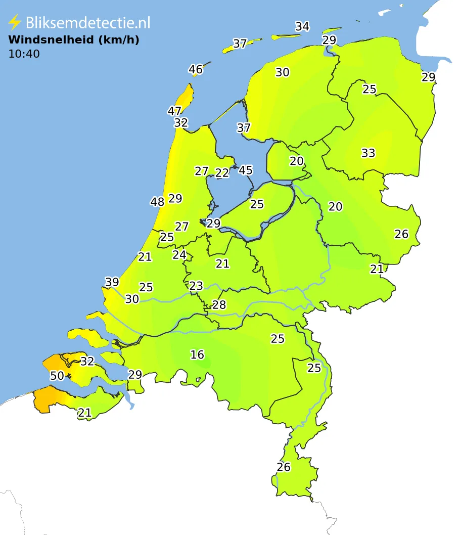 Windsnelheid kaart Nederland