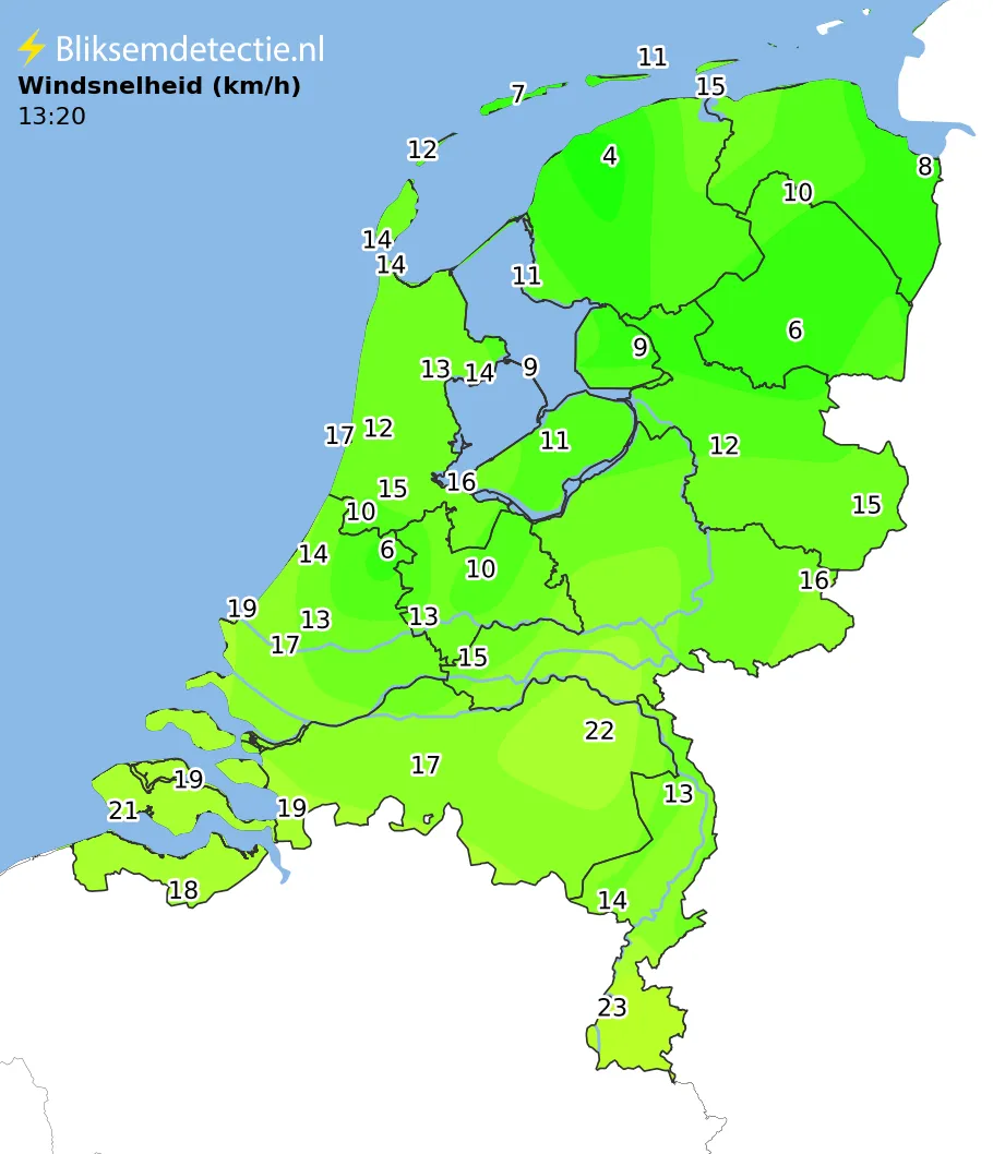 Windsnelheid kaart Nederland