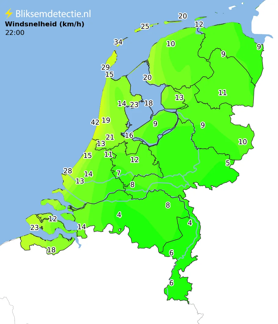 Windsnelheid kaart Nederland