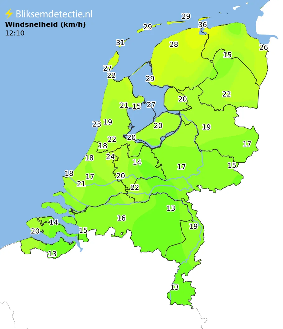 Windsnelheid kaart Nederland