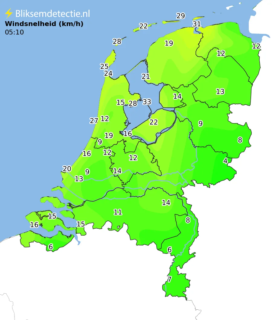 Windsnelheid kaart Nederland