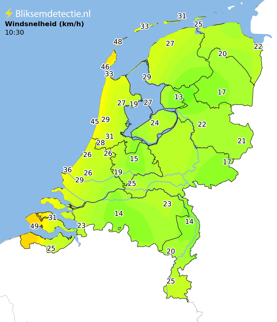 Windsnelheid kaart Nederland