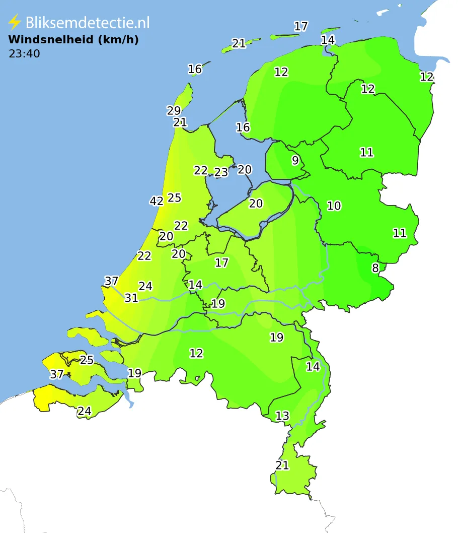 Windsnelheid kaart Nederland