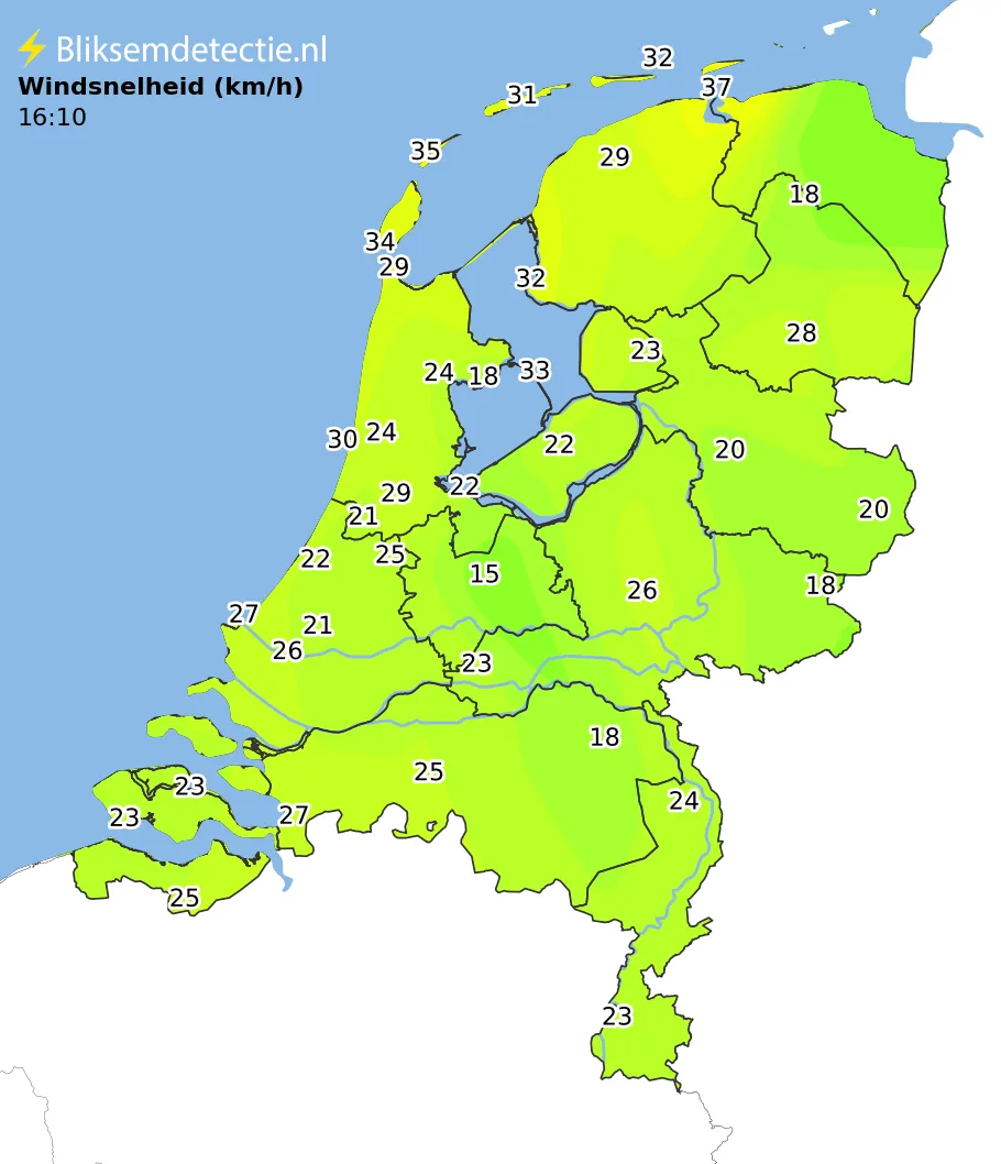 Windsnelheid kaart Nederland