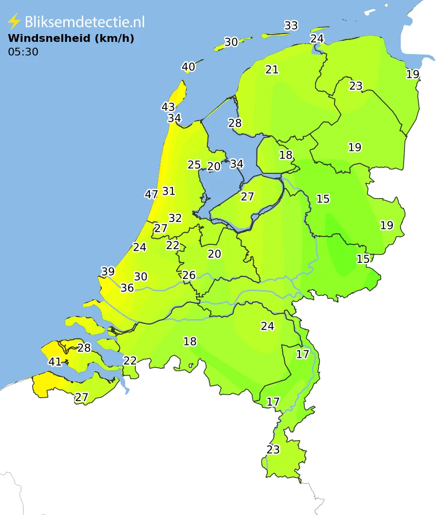 Windsnelheid kaart Nederland