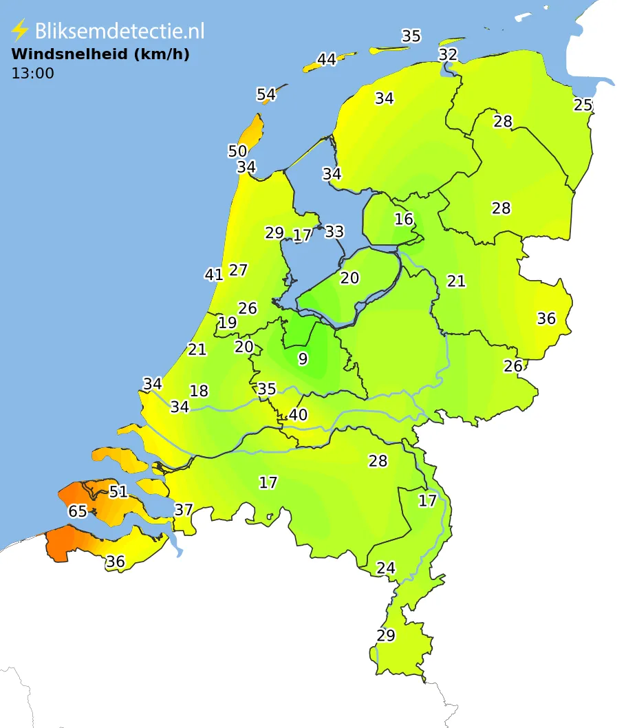 Windsnelheid kaart Nederland