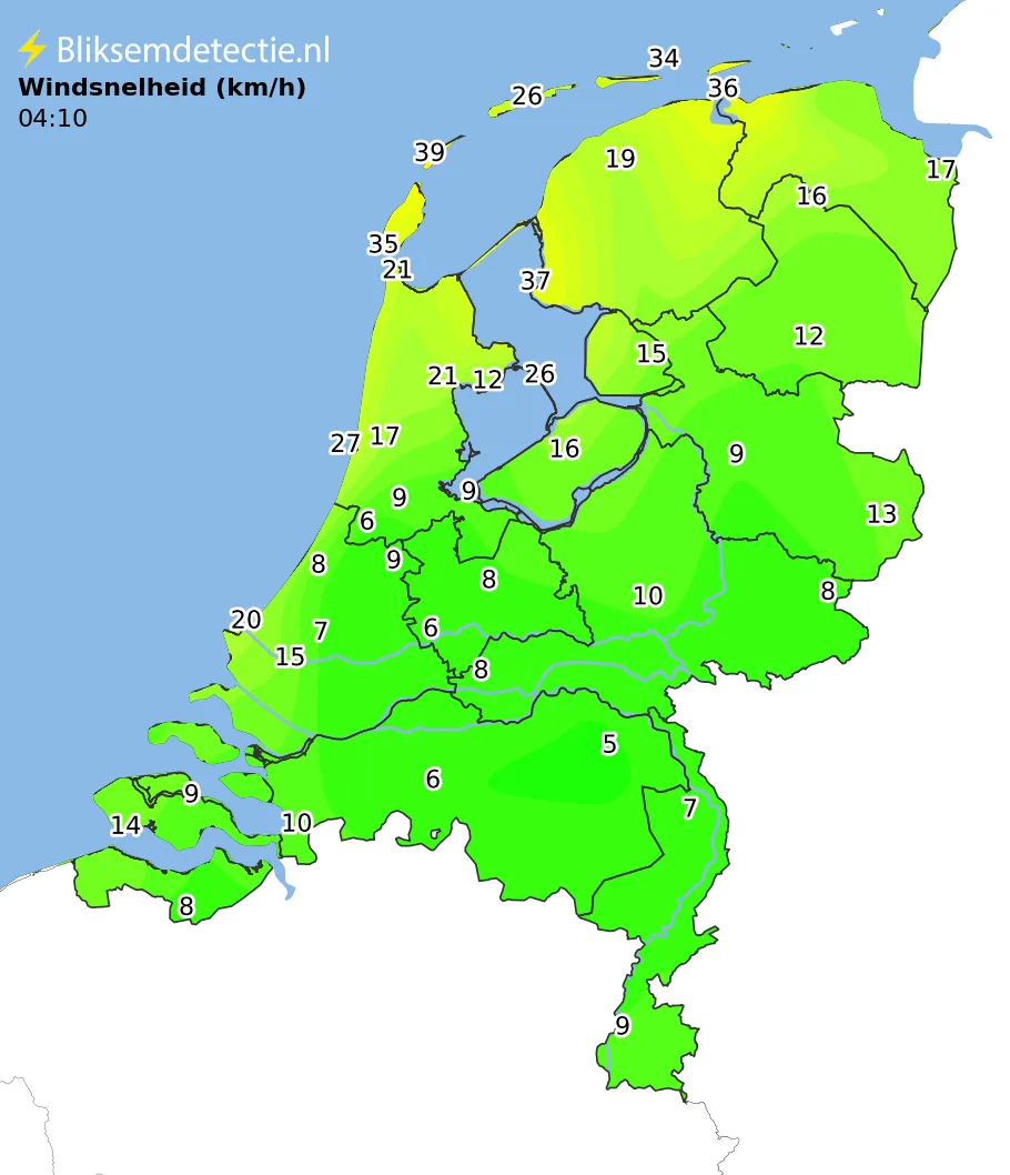 Windsnelheid kaart Nederland