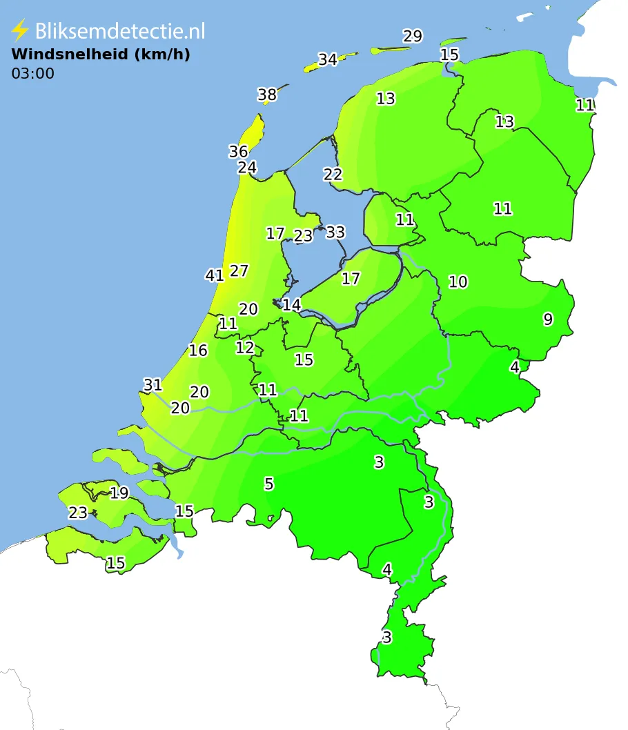 Windsnelheid kaart Nederland