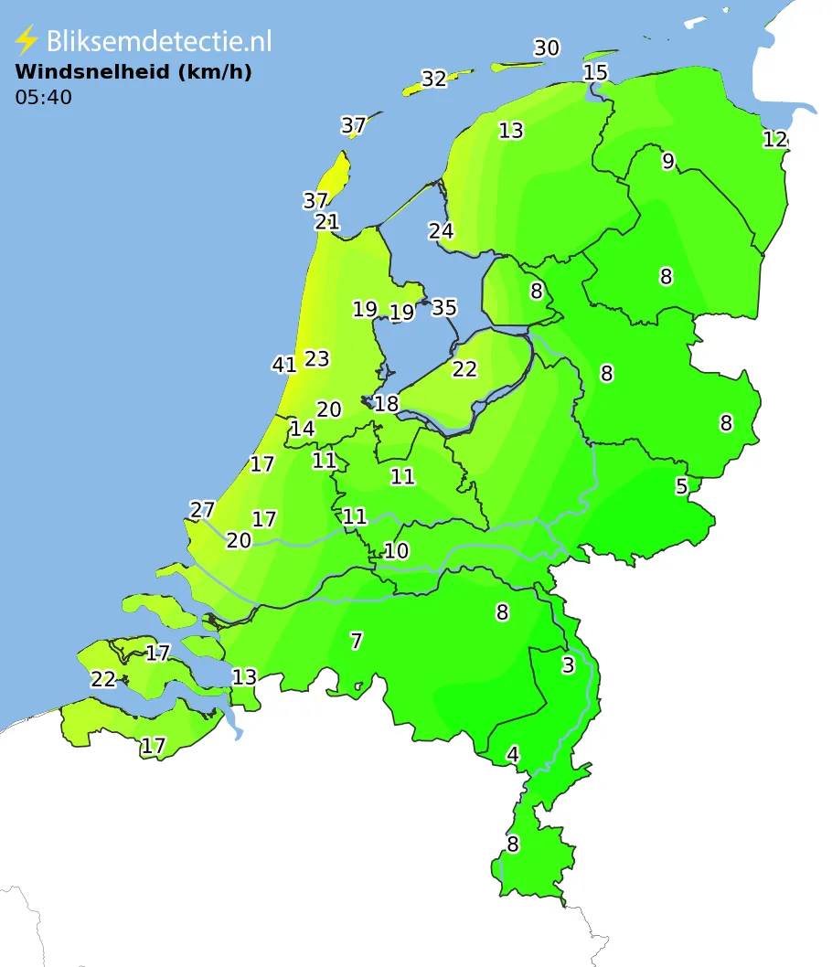 Windsnelheid kaart Nederland