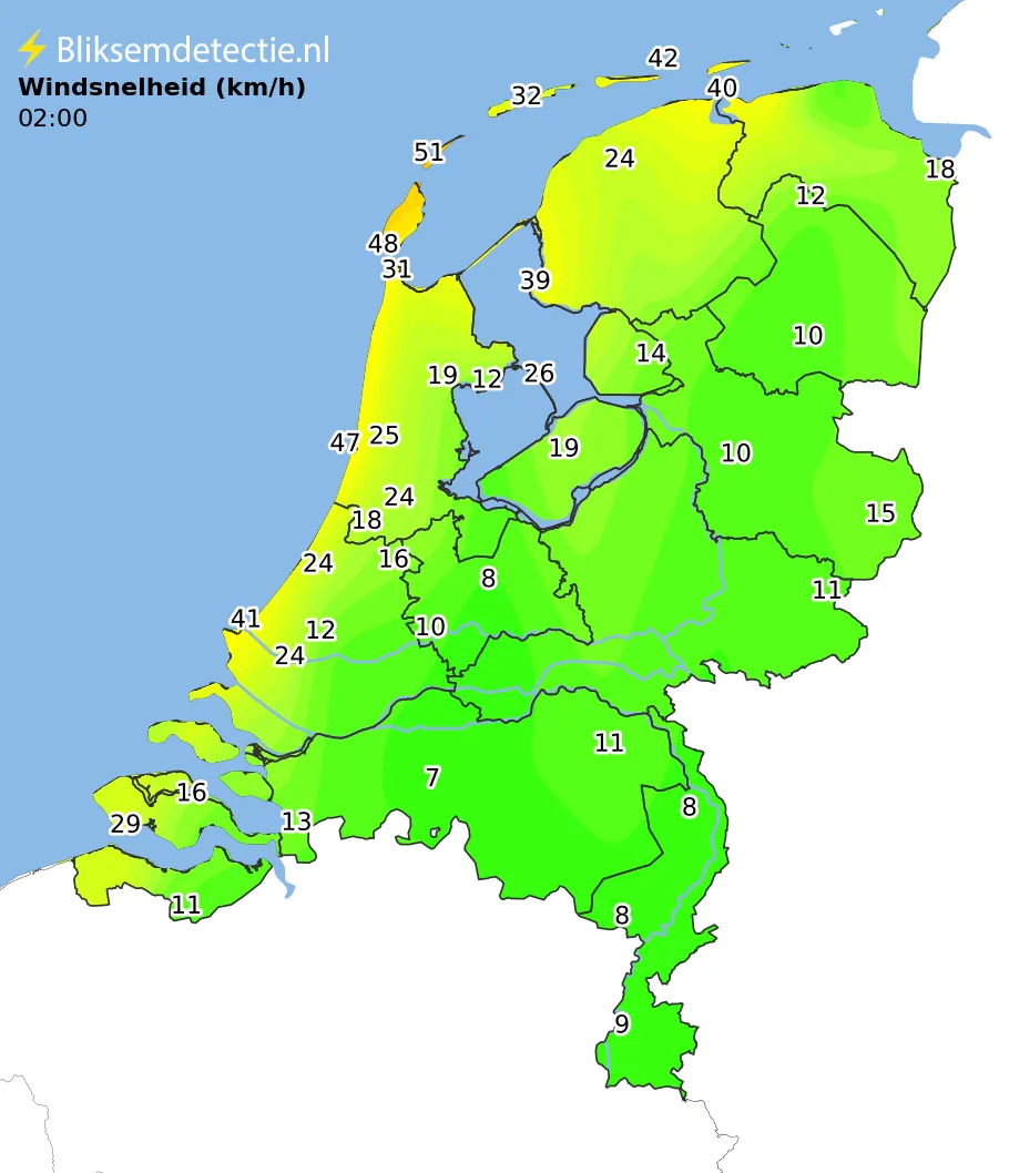 Windsnelheid kaart Nederland
