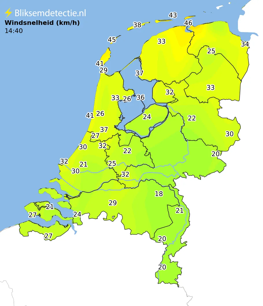 Windsnelheid kaart Nederland