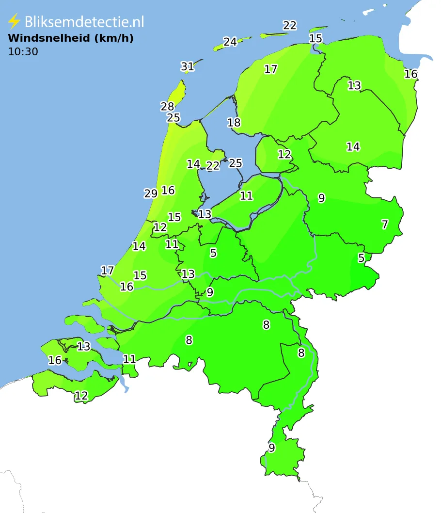Windsnelheid kaart Nederland