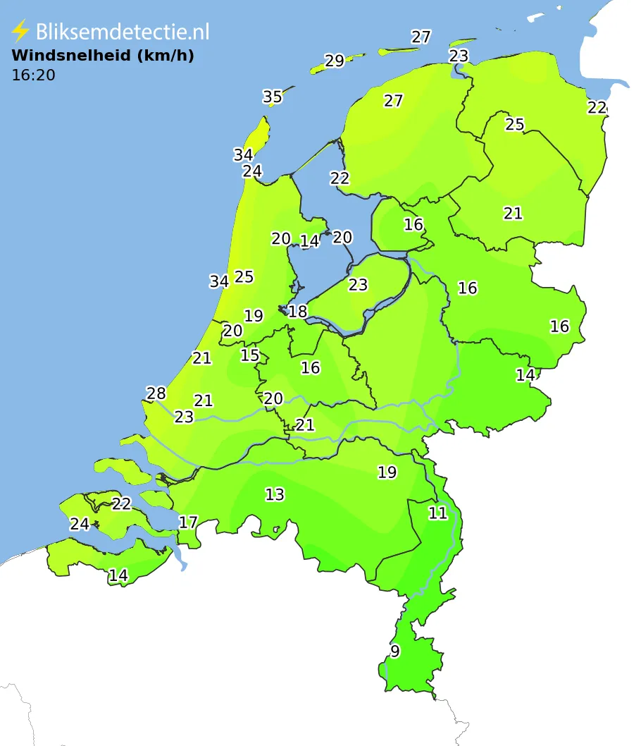 Windsnelheid kaart Nederland