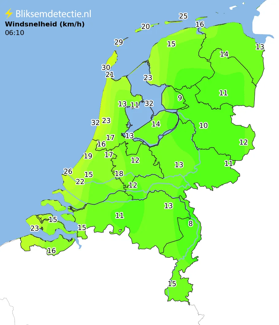Windsnelheid kaart Nederland