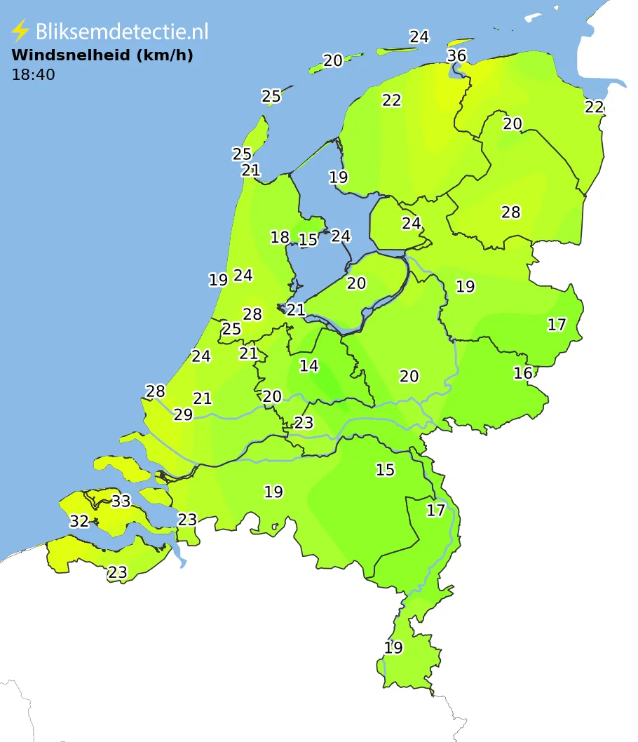Windsnelheid kaart Nederland