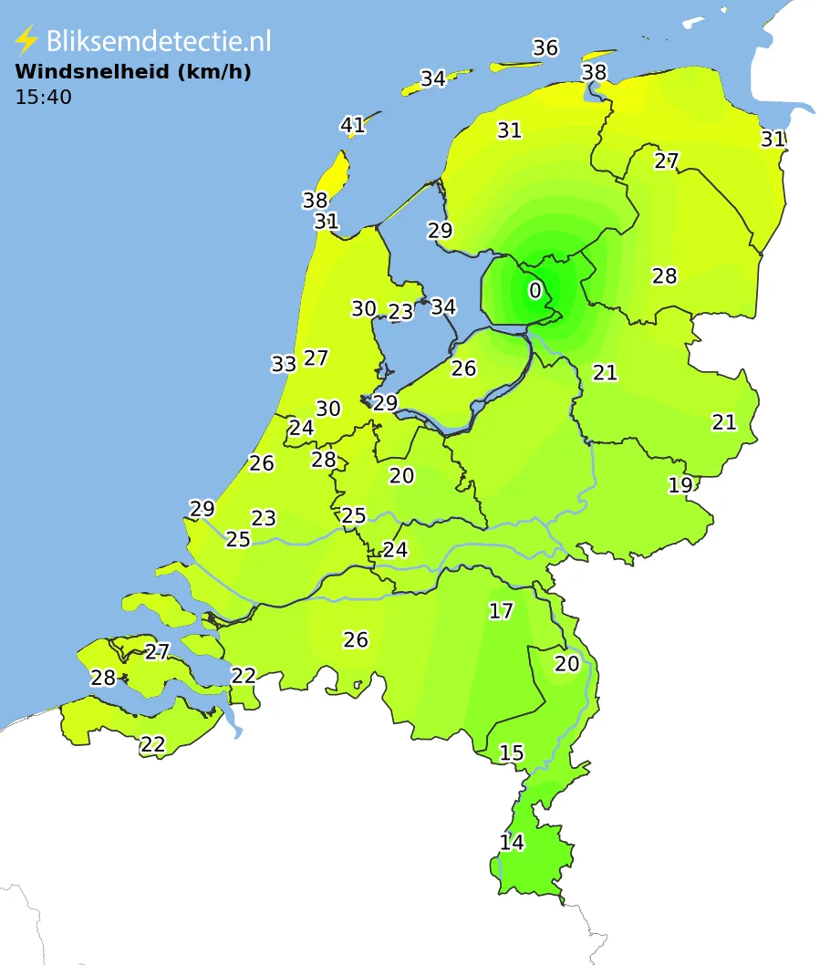 Windsnelheid kaart Nederland