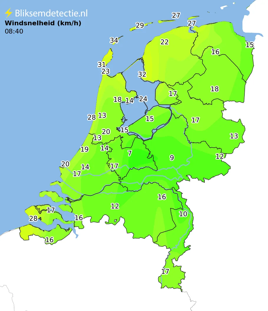 Windsnelheid kaart Nederland