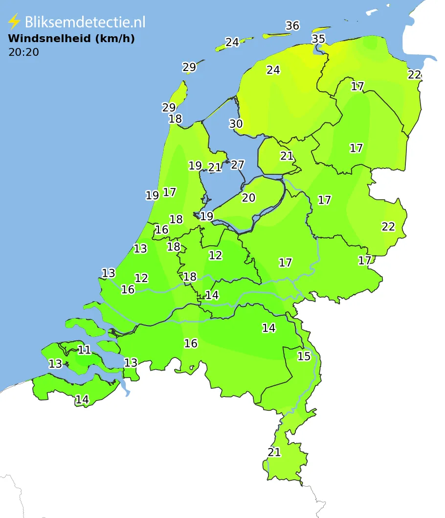Windsnelheid kaart Nederland