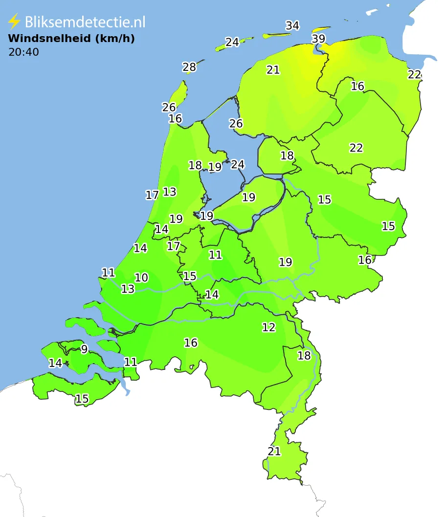 Windsnelheid kaart Nederland