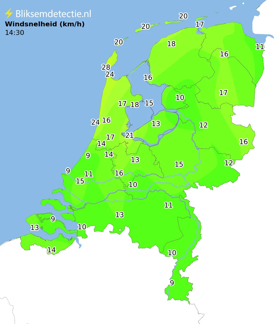 Windsnelheid kaart Nederland