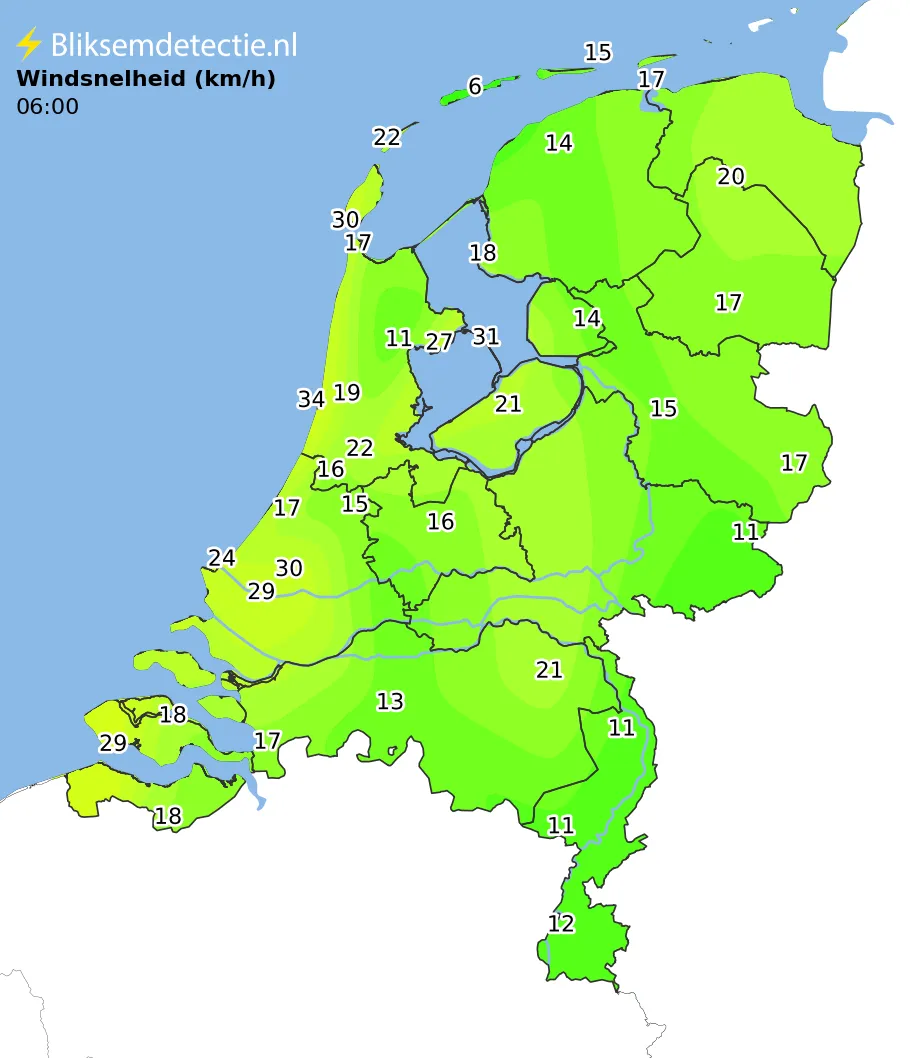 Windsnelheid kaart Nederland