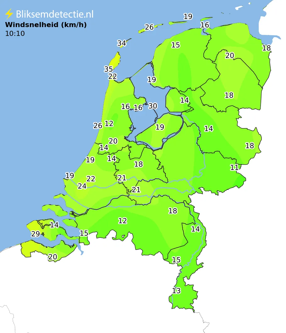 Windsnelheid kaart Nederland
