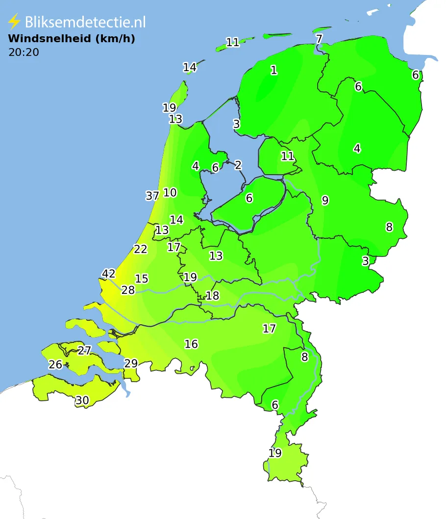 Windsnelheid kaart Nederland