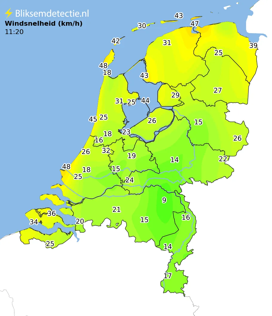 Windsnelheid kaart Nederland