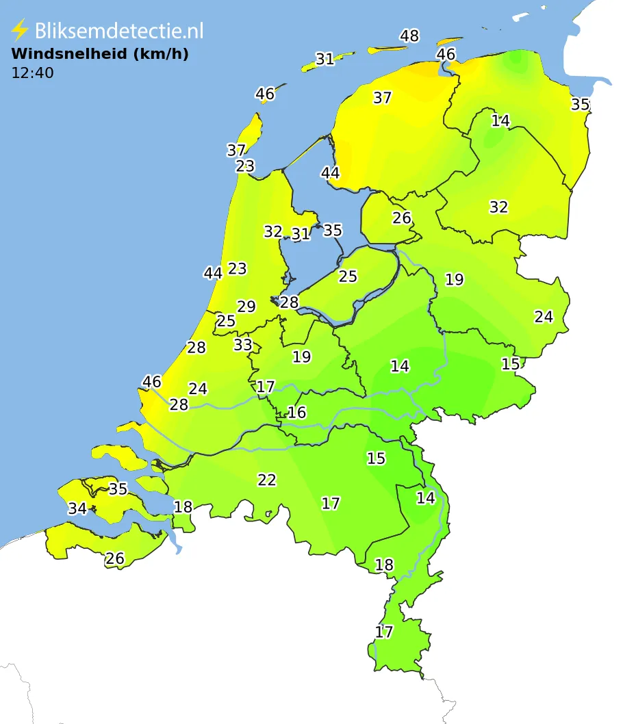 Windsnelheid kaart Nederland