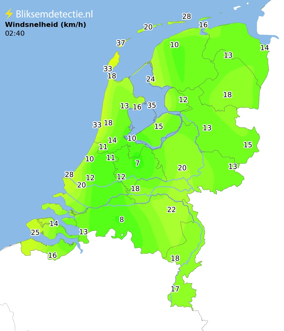 Windsnelheid kaart Nederland