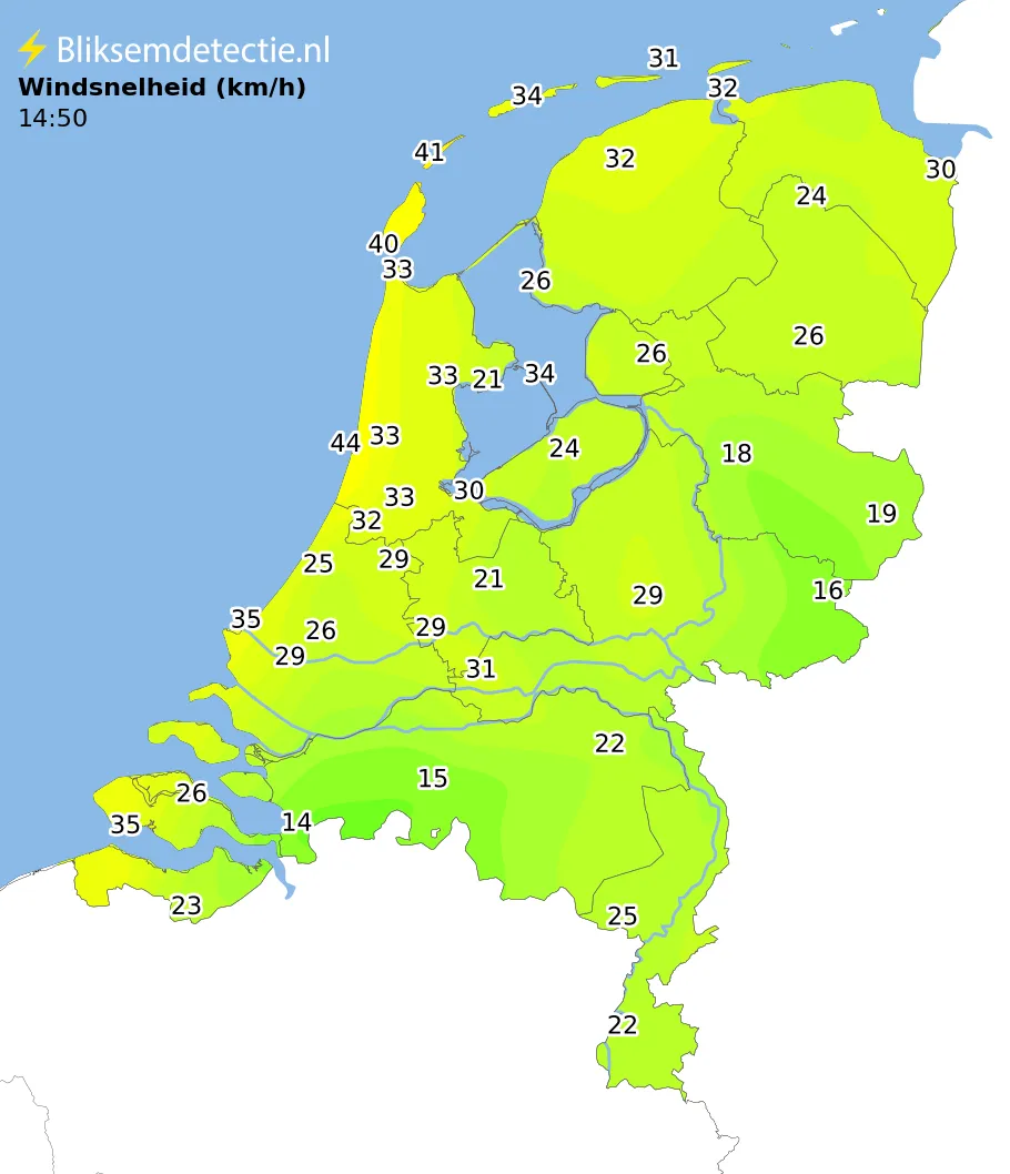Windsnelheid kaart Nederland
