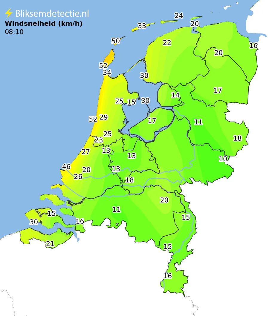 Windsnelheid kaart Nederland