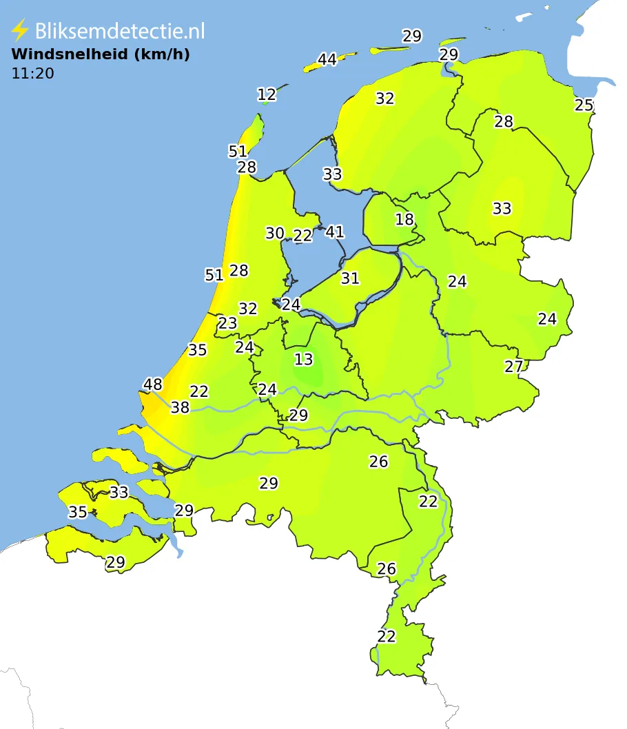 Windsnelheid kaart Nederland