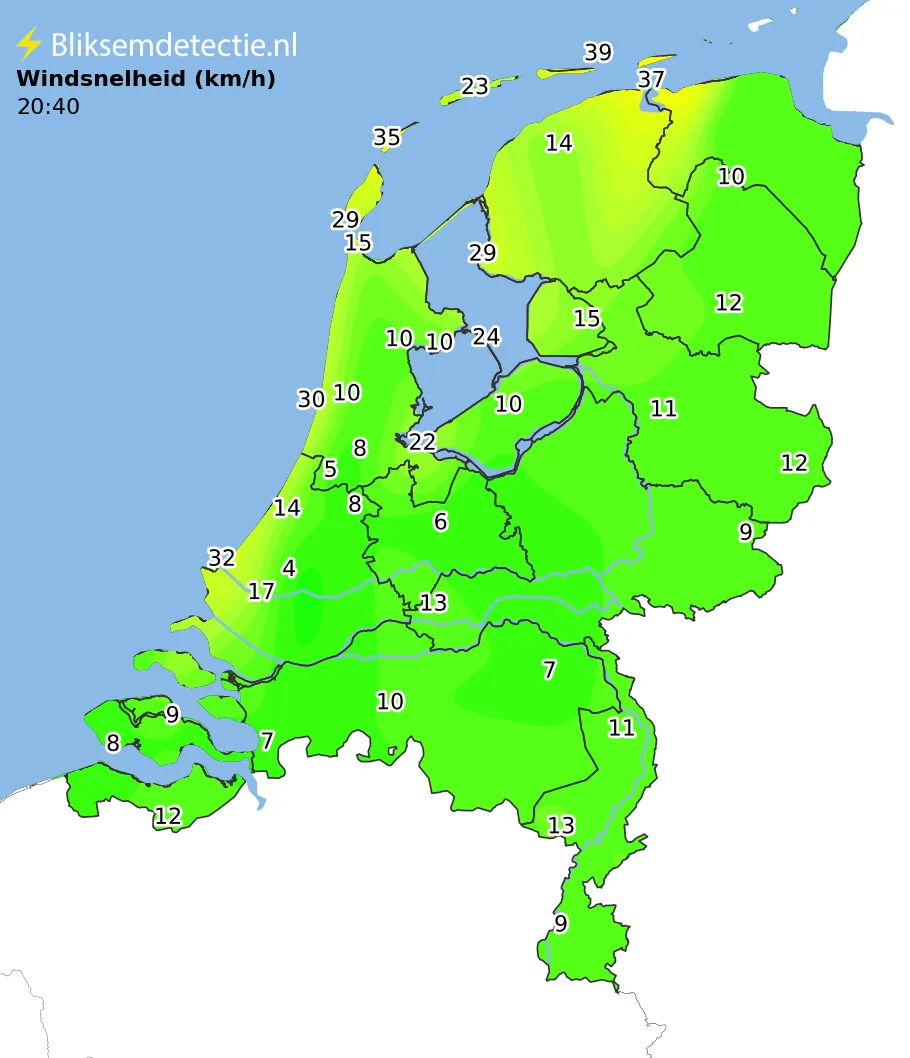 Windsnelheid kaart Nederland