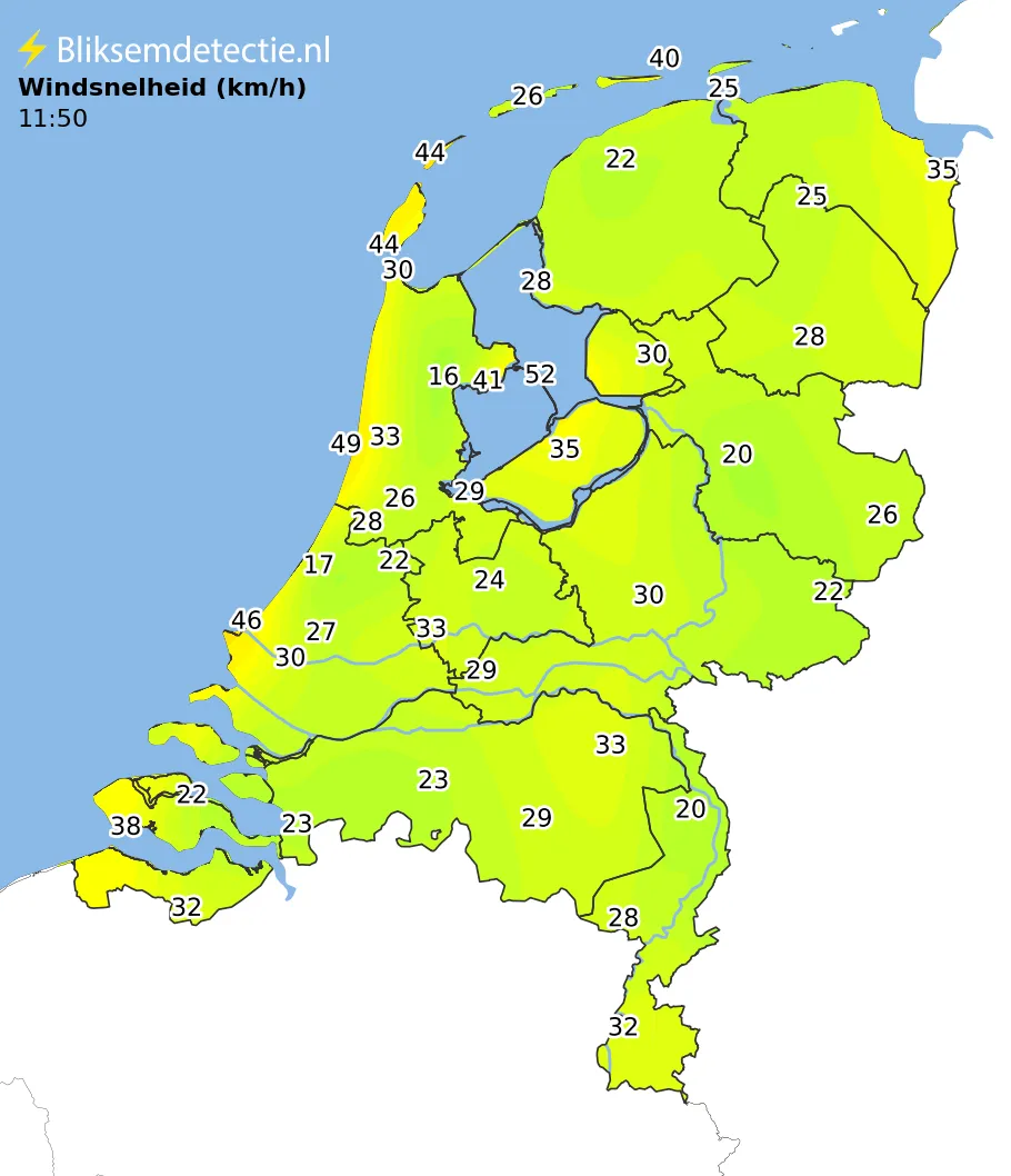 Windsnelheid kaart Nederland