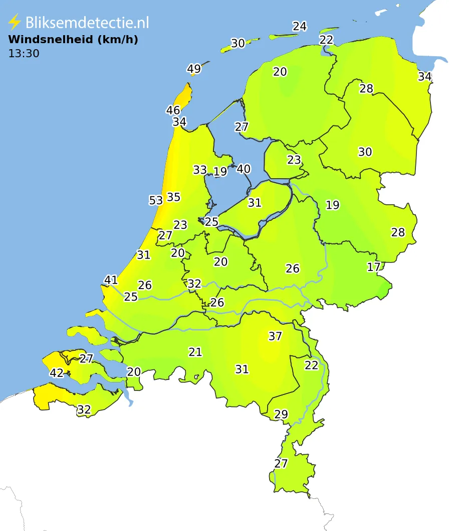 Windsnelheid kaart Nederland