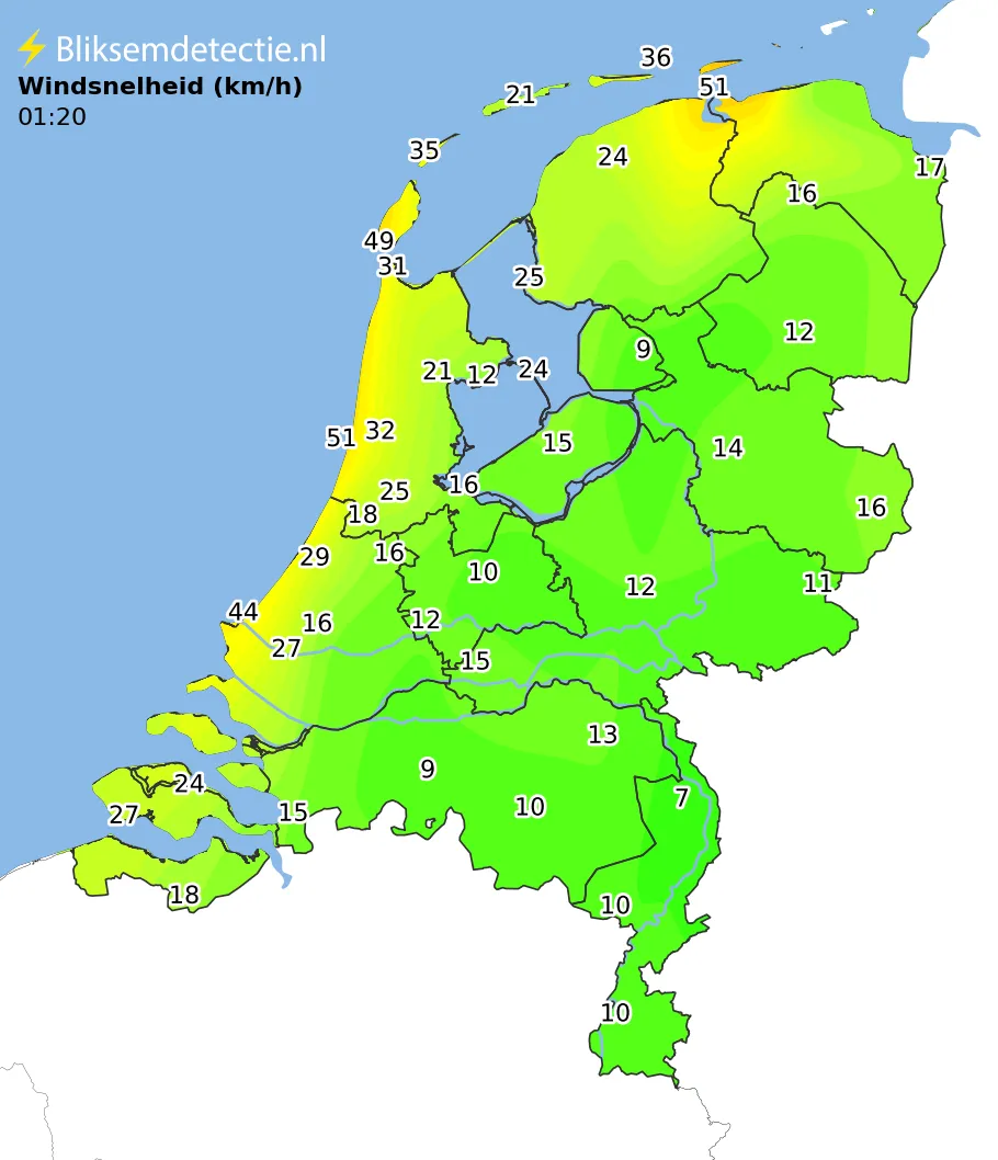 Windsnelheid kaart Nederland