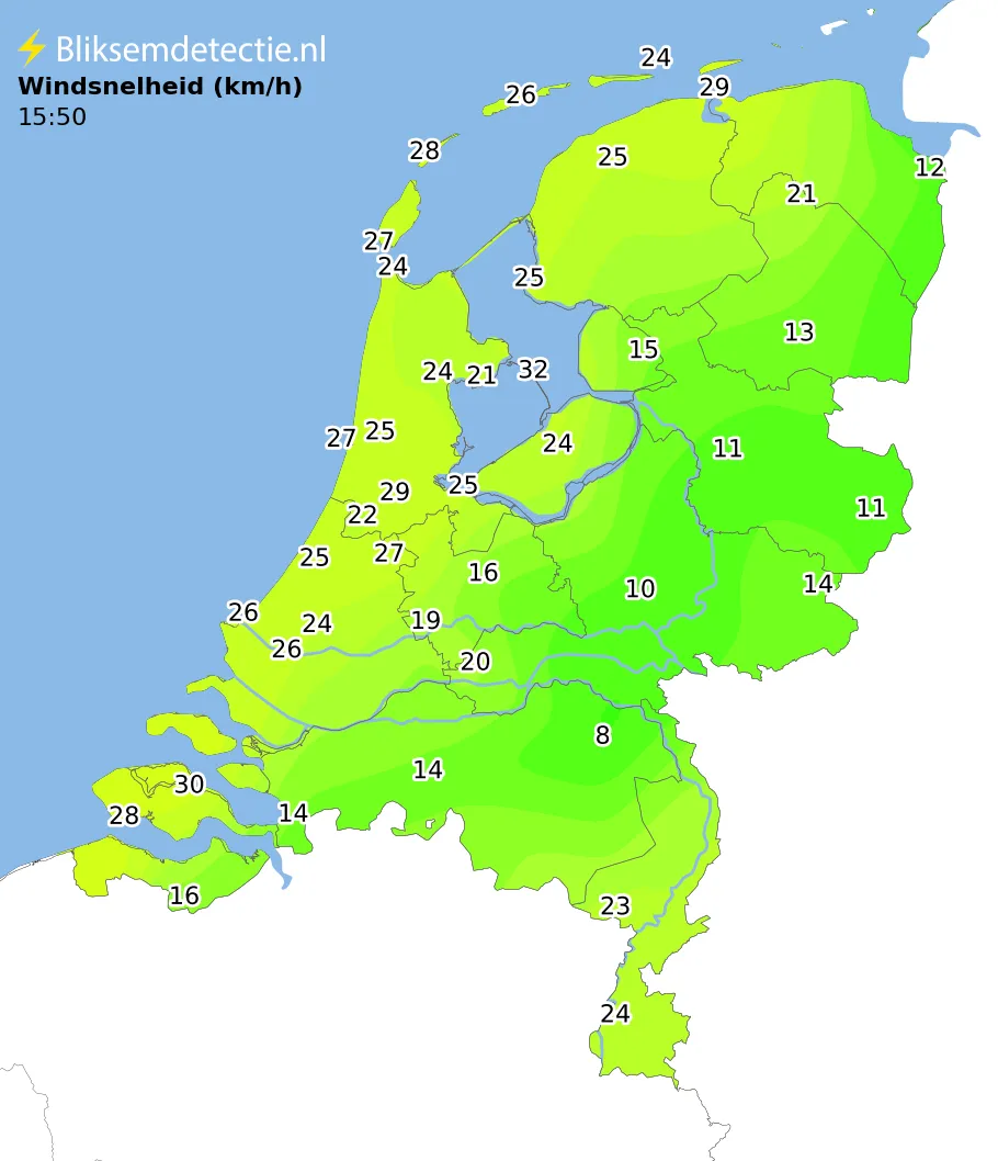 Windsnelheid kaart Nederland