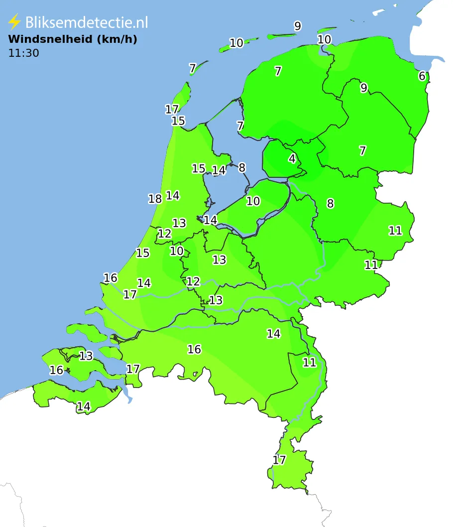 Windsnelheid kaart Nederland