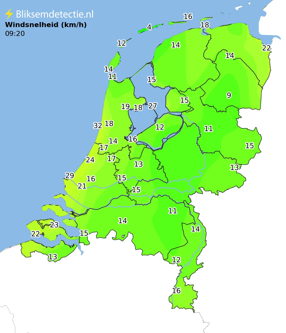 Windsnelheid kaart Nederland