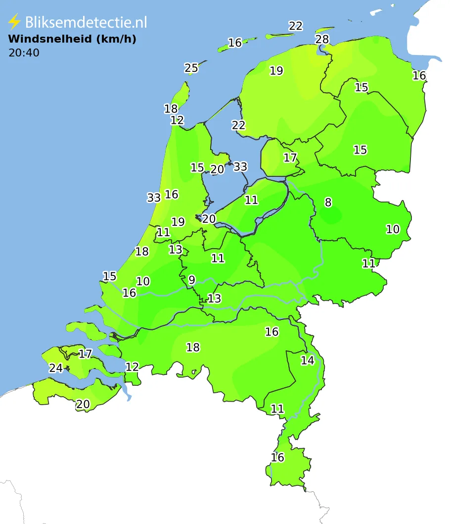 Windsnelheid kaart Nederland
